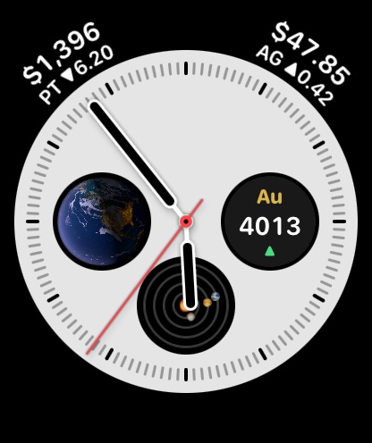 AuIQ on Apple Watch: gold, silver and platinum on the watch face